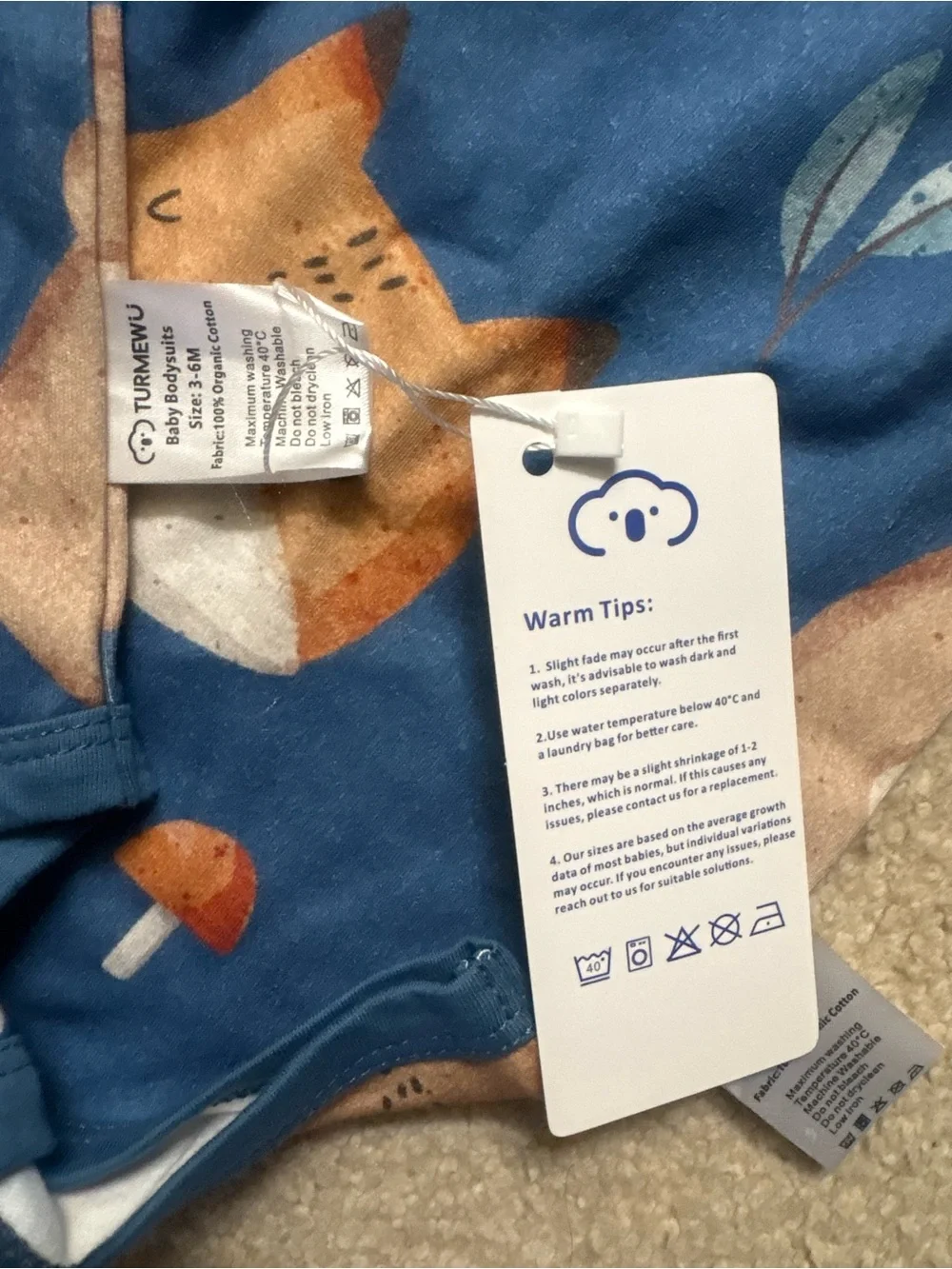Turmewu Blue Woodland Animals Baby One-Piece (2-Pack) Boys 3-6 months NWT